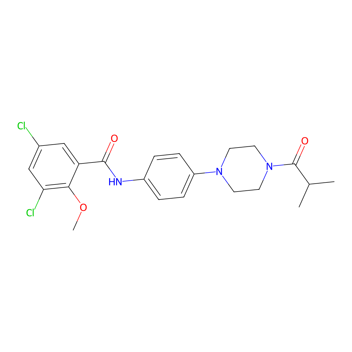 3,5-dichloro-2-methoxy-N-[4-[4-(2-methylpropanoyl)piperazin-1-yl]phenyl]benzamide molecular structure, CAS 674812-12-5