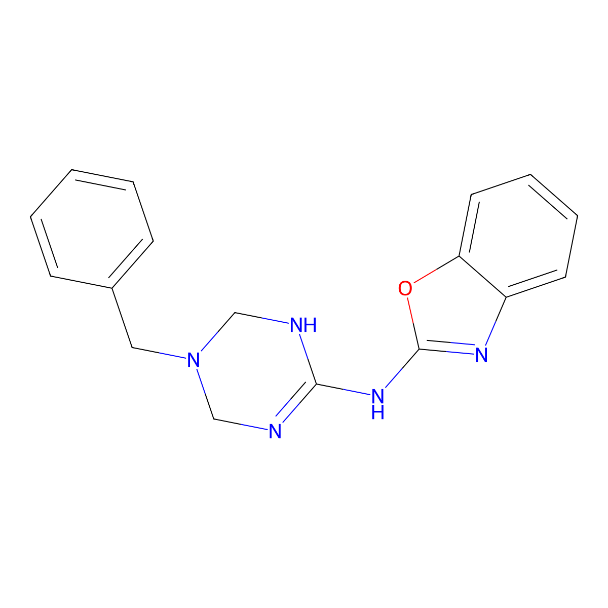 N-(5-benzyl-1,4,5,6-tetrahydro-1,3,5-triazin-2-yl)-1,3-benzoxazol-2-amine molecular structure, CAS 674812-19-2