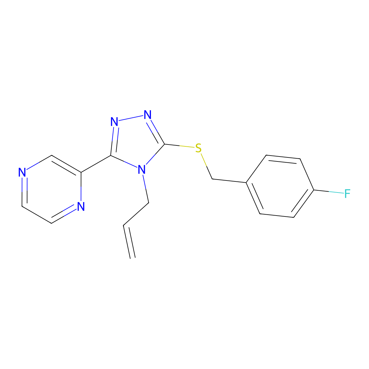 3-[(4-Fluorophenyl)methylthio]-4-prop-2-enyl-5-pyrazin-2-yl-1,2,4-triazole molecular structure, CAS 674812-65-8