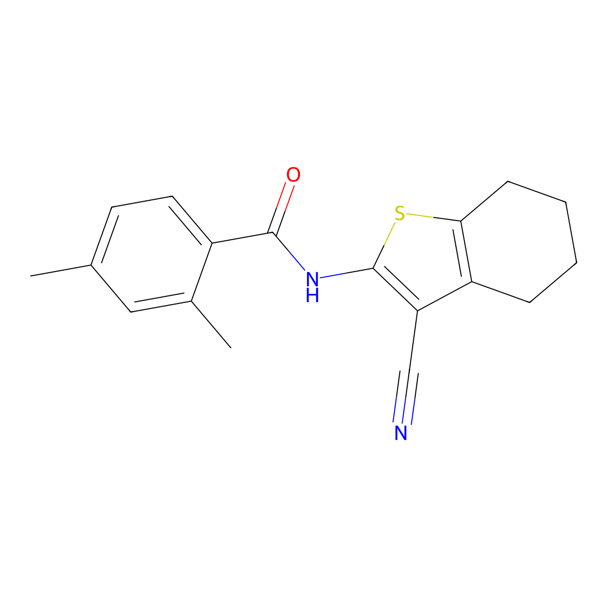N-(3-cyano-4,5,6,7-tetrahydro-1-benzothiophen-2-yl)-2,4-dimethylbenzamide molecular structure, CAS 674812-74-9