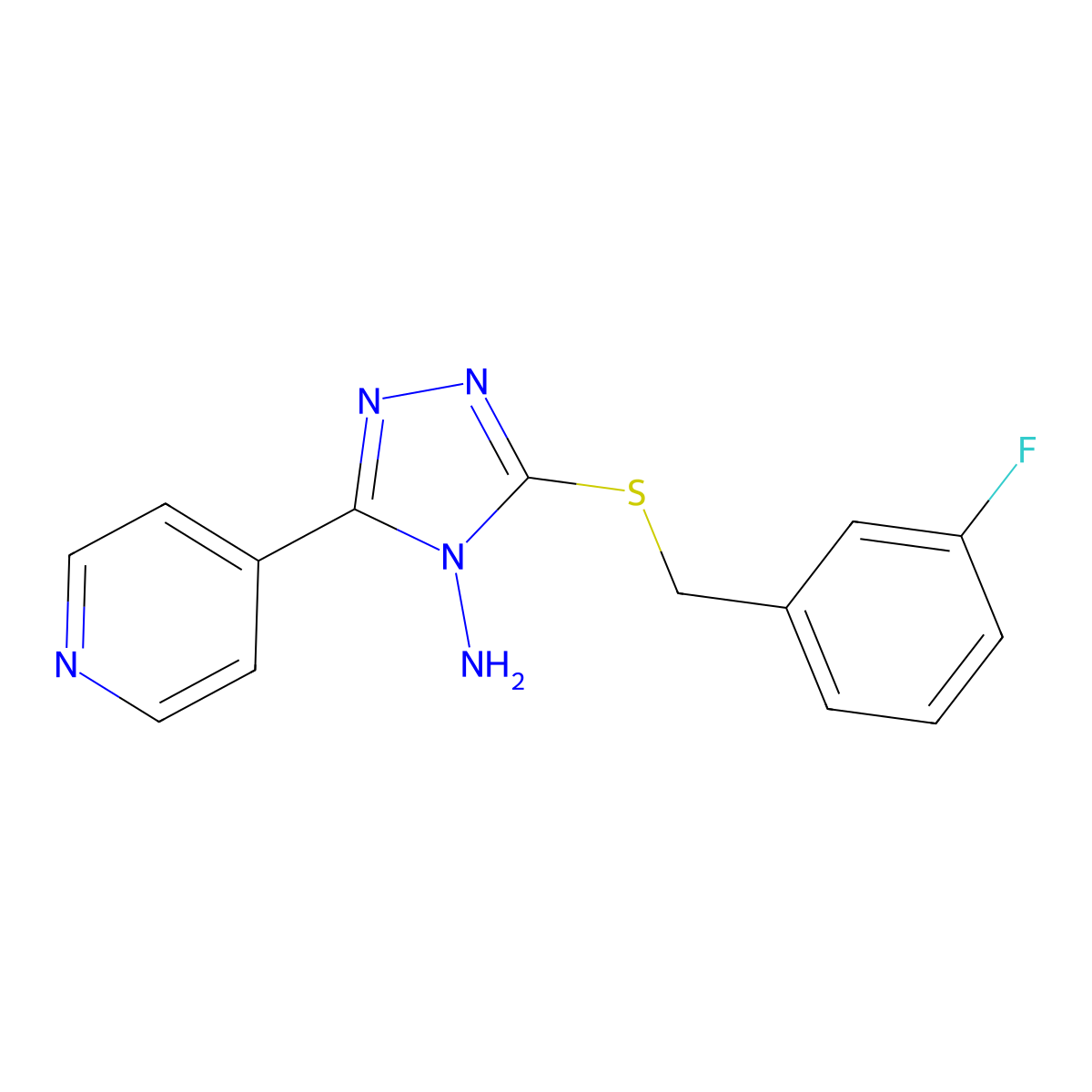3-[(3-Fluorophenyl)methylsulfanyl]-5-pyridin-4-yl-1,2,4-triazol-4-amine molecular structure, CAS 674812-86-3