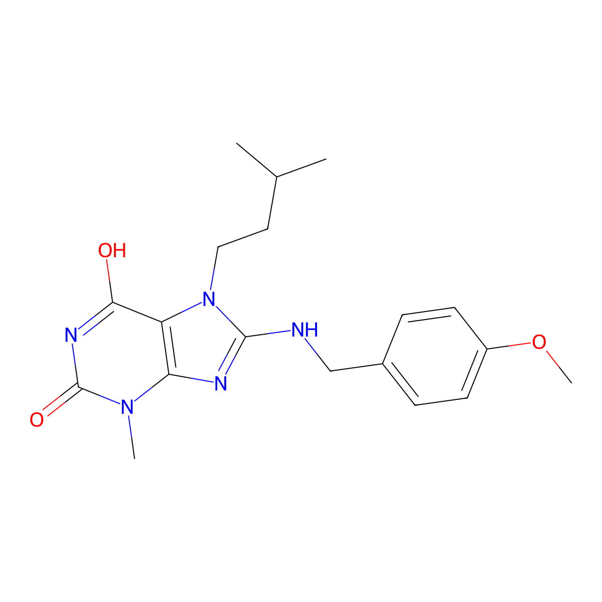 8-[(4-Methoxyphenyl)methylamino]-3-methyl-7-(3-methylbutyl)purine-2,6-dione molecular structure, CAS 674813-06-0