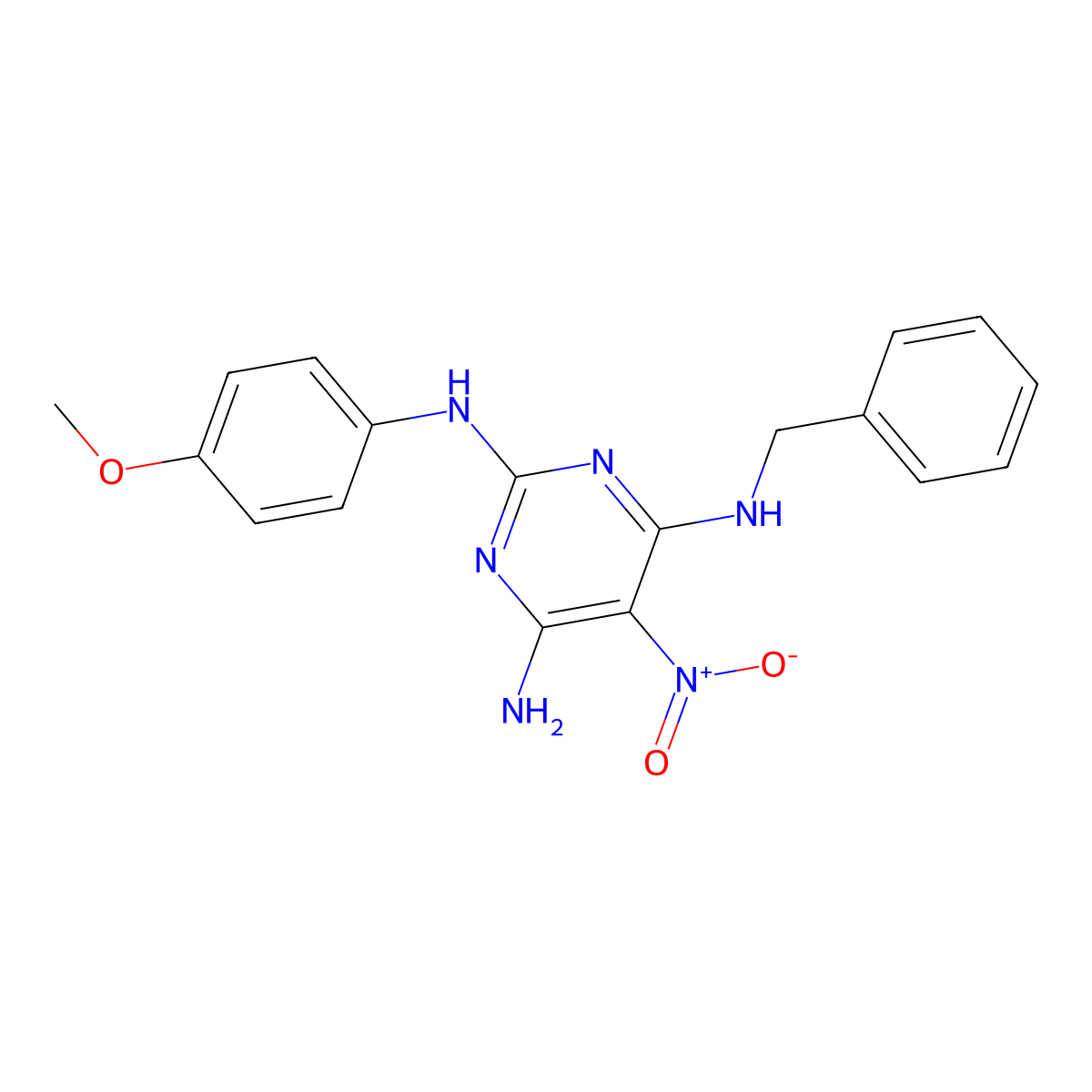 N4-benzyl-N2-(4-methoxyphenyl)-5-nitropyrimidine-2,4,6-triamine molecular structure, CAS 674814-67-6