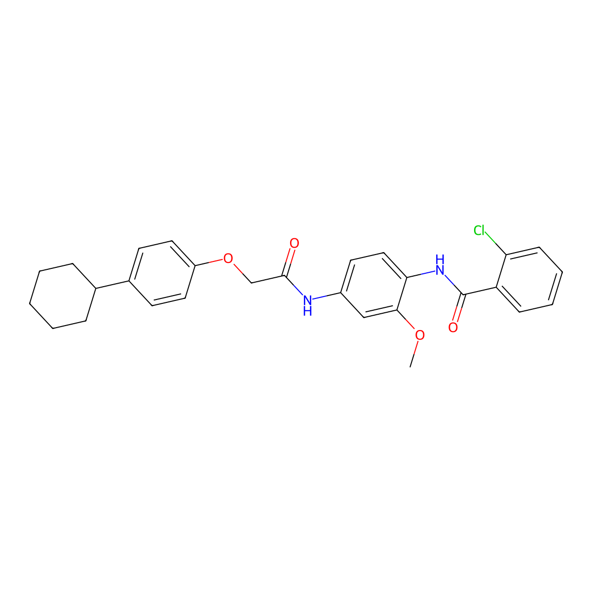 2-chloro-N-[4-[[2-(4-cyclohexylphenoxy)acetyl]amino]-2-methoxyphenyl]benzamide molecular structure, CAS 674814-77-8
