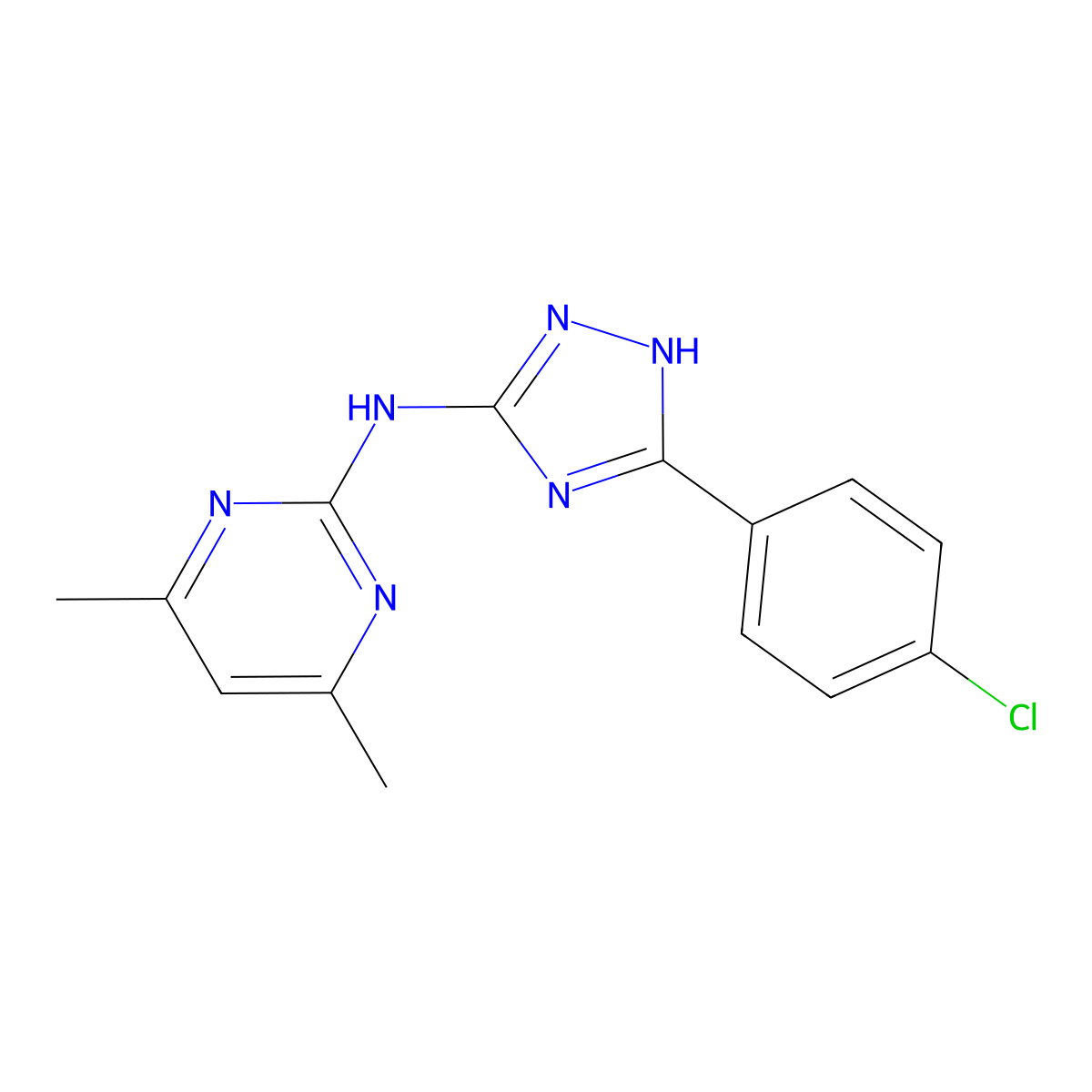 N-[5-(4-chlorophenyl)-1H-1,2,4-triazol-3-yl]-4,6-dimethylpyrimidin-2-amine molecular structure, CAS 674815-38-4