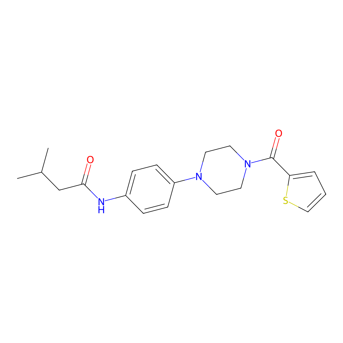 3-methyl-N-[4-[4-(thiophene-2-carbonyl)piperazin-1-yl]phenyl]butanamide molecular structure, CAS 674815-89-5