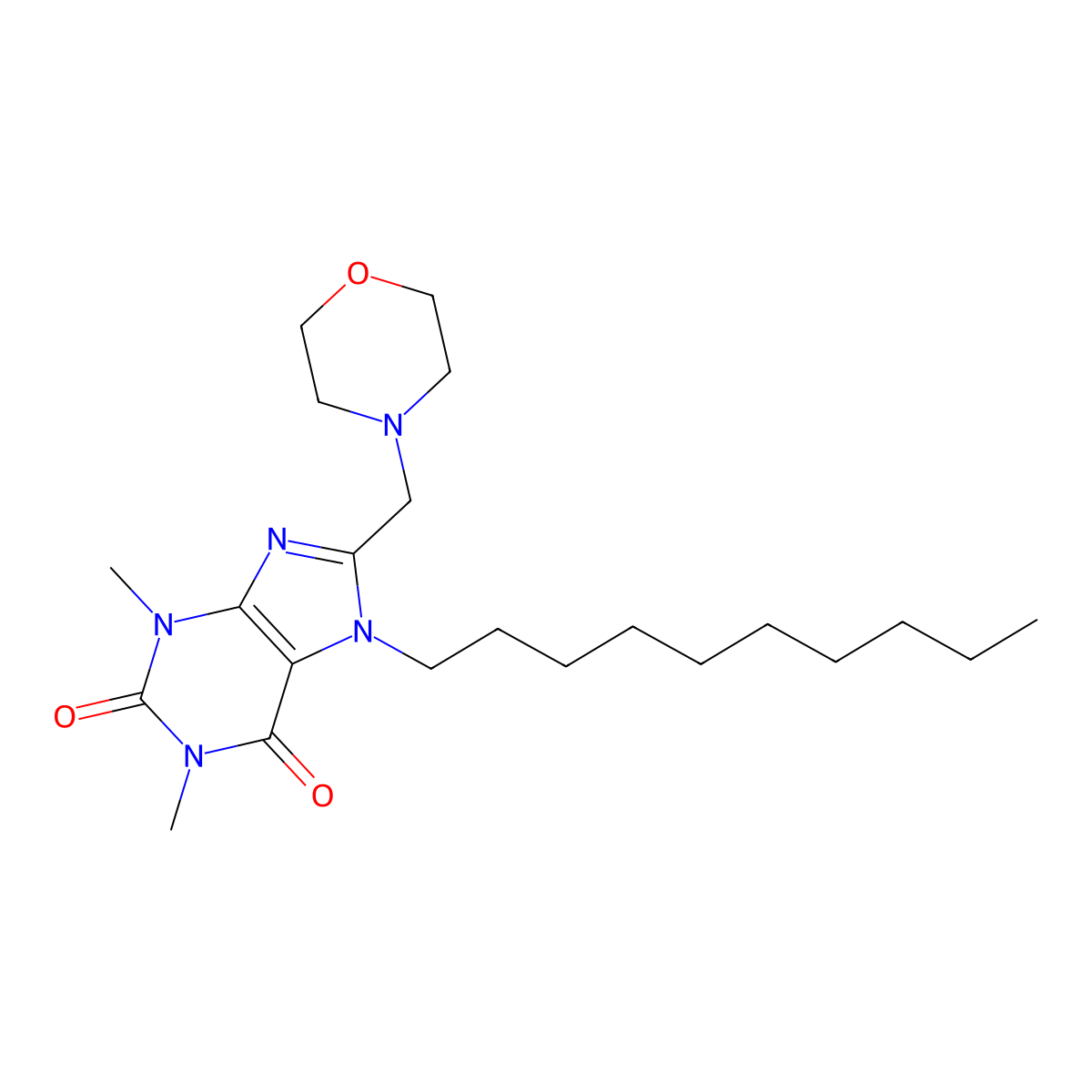 7-Decyl-1,3-dimethyl-8-(morpholin-4-ylmethyl)purine-2,6-dione molecular structure, CAS 674816-81-0