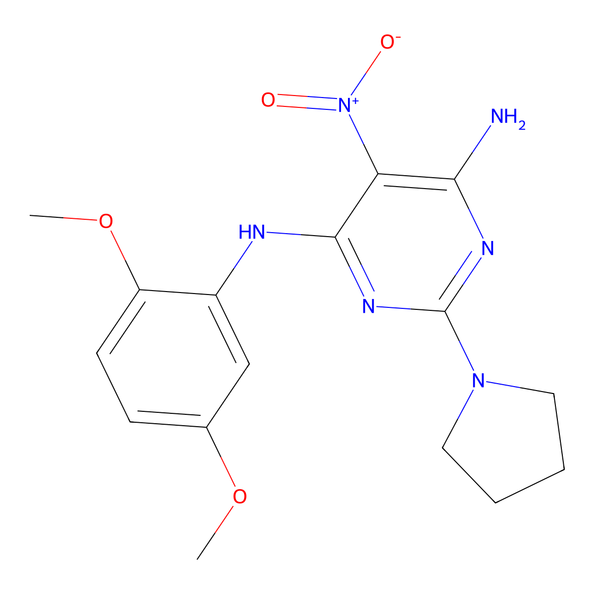 N4-(2,5-dimethoxyphenyl)-5-nitro-2-(pyrrolidin-1-yl)pyrimidine-4,6-diamine molecular structure, CAS 674816-88-7
