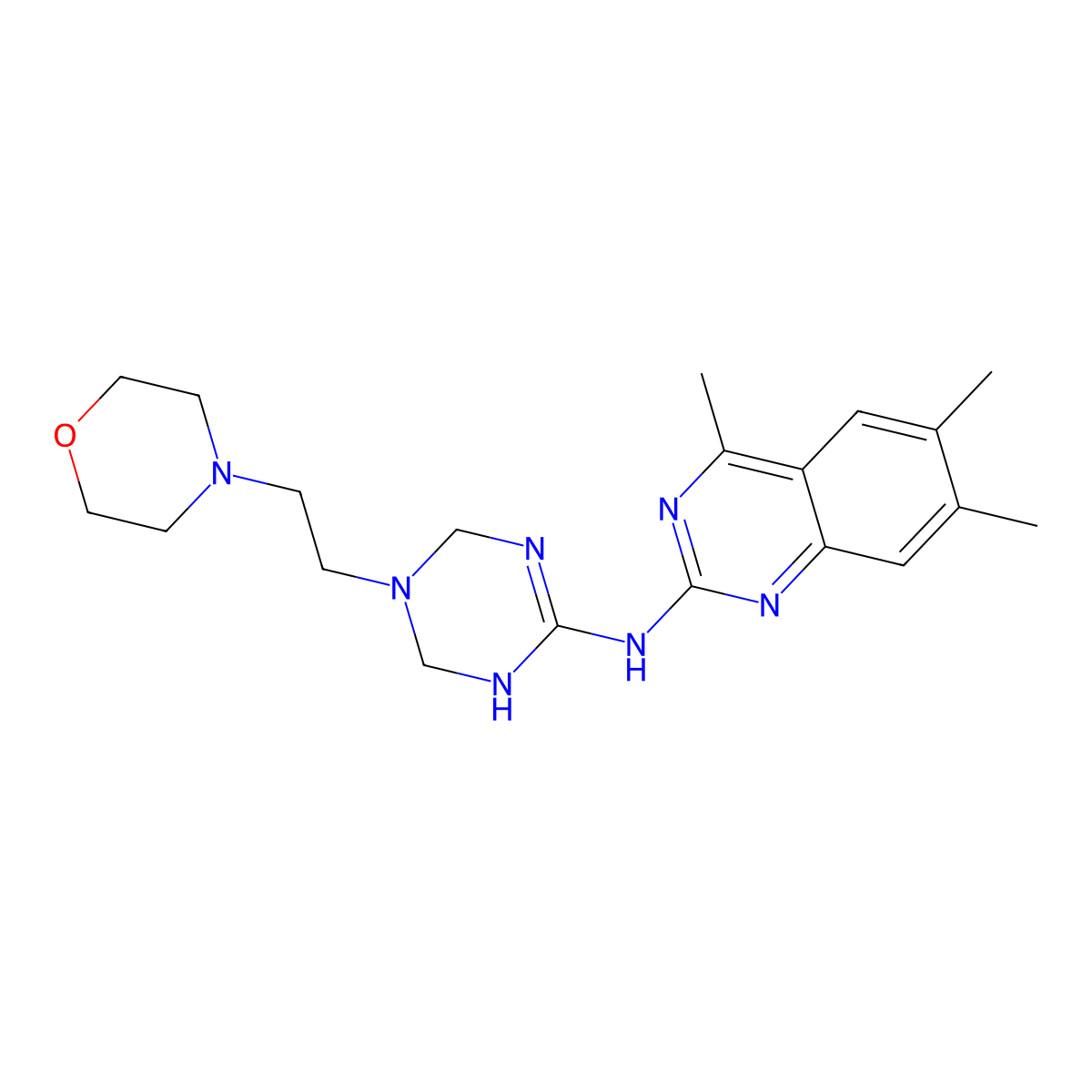 4,6,7-trimethyl-N-{5-[2-(morpholin-4-yl)ethyl]-1,4,5,6-tetrahydro-1,3,5-triazin-2-yl}quinazolin-2-amine molecular structure, CAS 674817-42-6