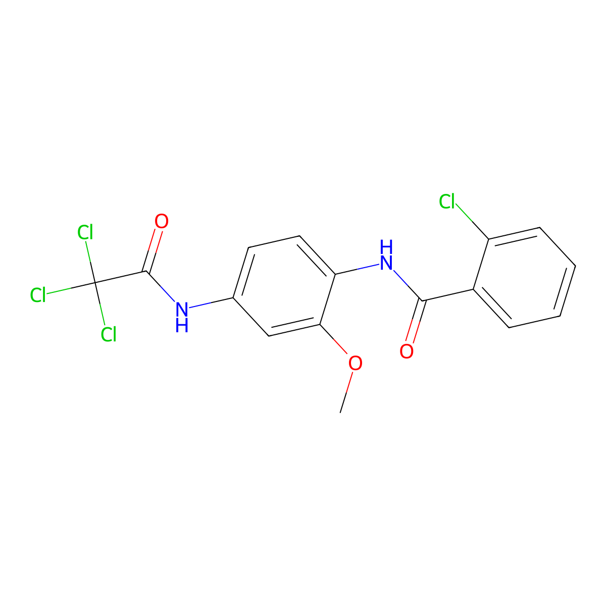 2-chloro-N-[2-methoxy-4-[(2,2,2-trichloroacetyl)amino]phenyl]benzamide molecular structure, CAS 674818-17-8