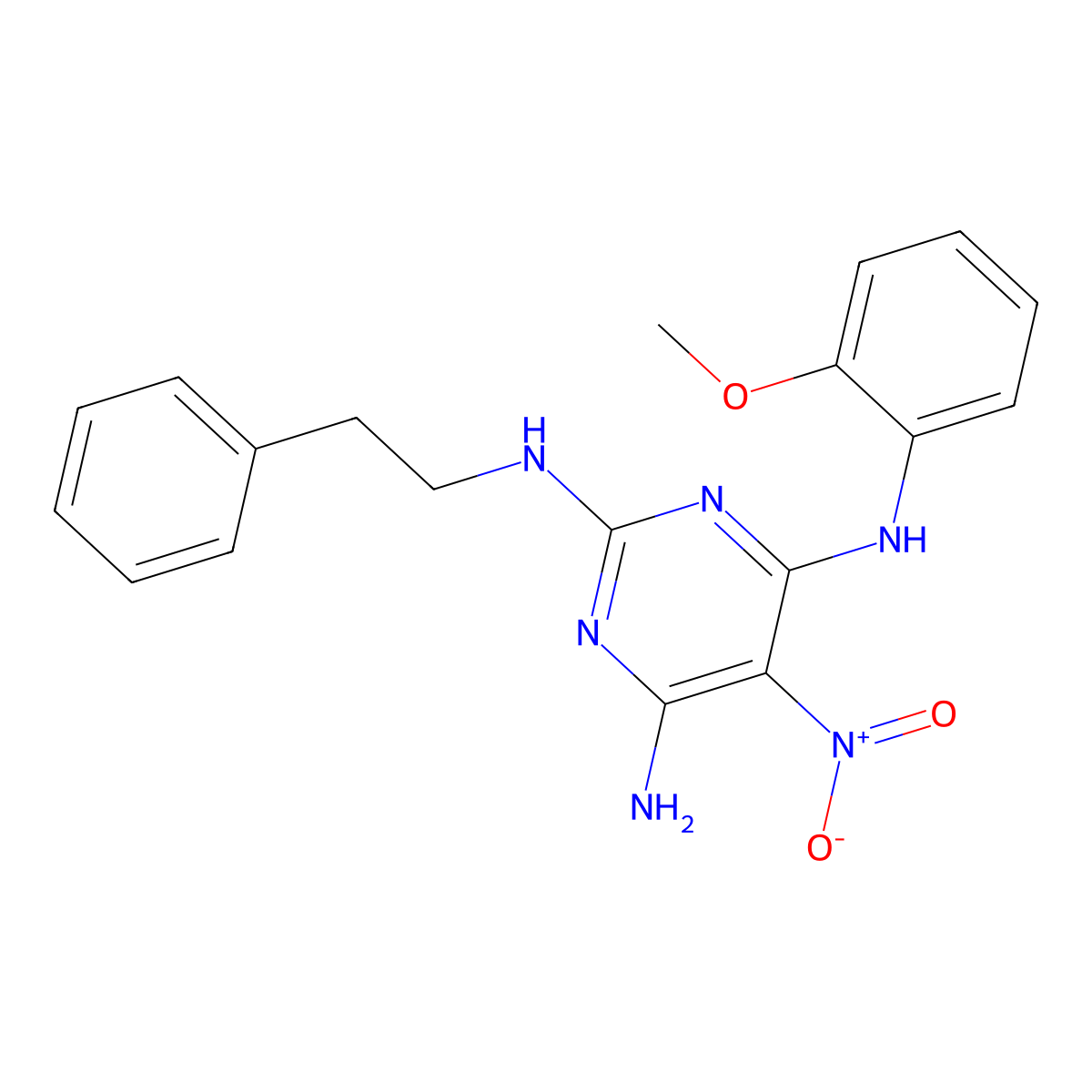 N4-(2-methoxyphenyl)-5-nitro-N2-phenethylpyrimidine-2,4,6-triamine molecular structure, CAS 674818-53-2