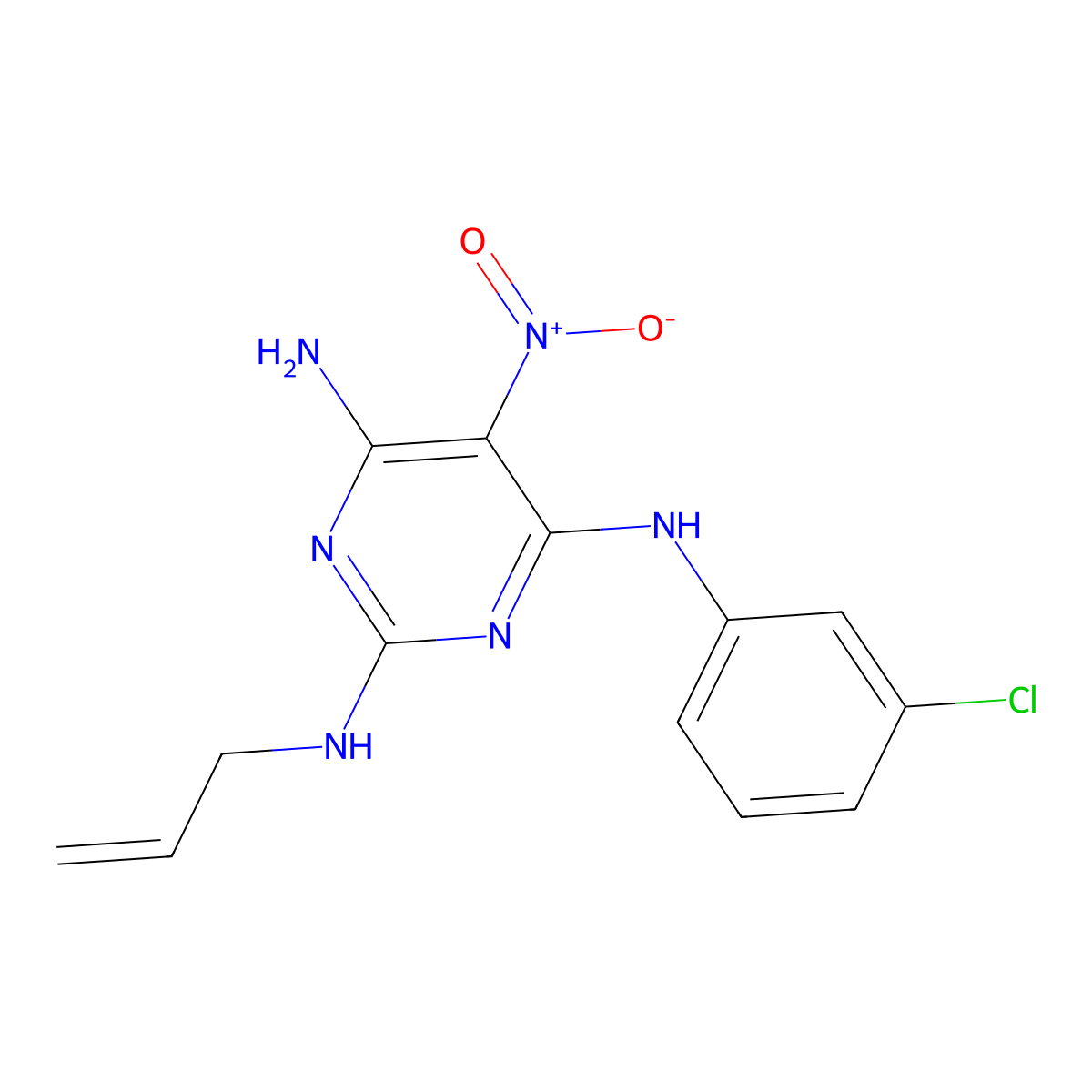 4-N-(3-chlorophenyl)-5-nitro-2-N-prop-2-enylpyrimidine-2,4,6-triamine molecular structure, CAS 674818-73-6