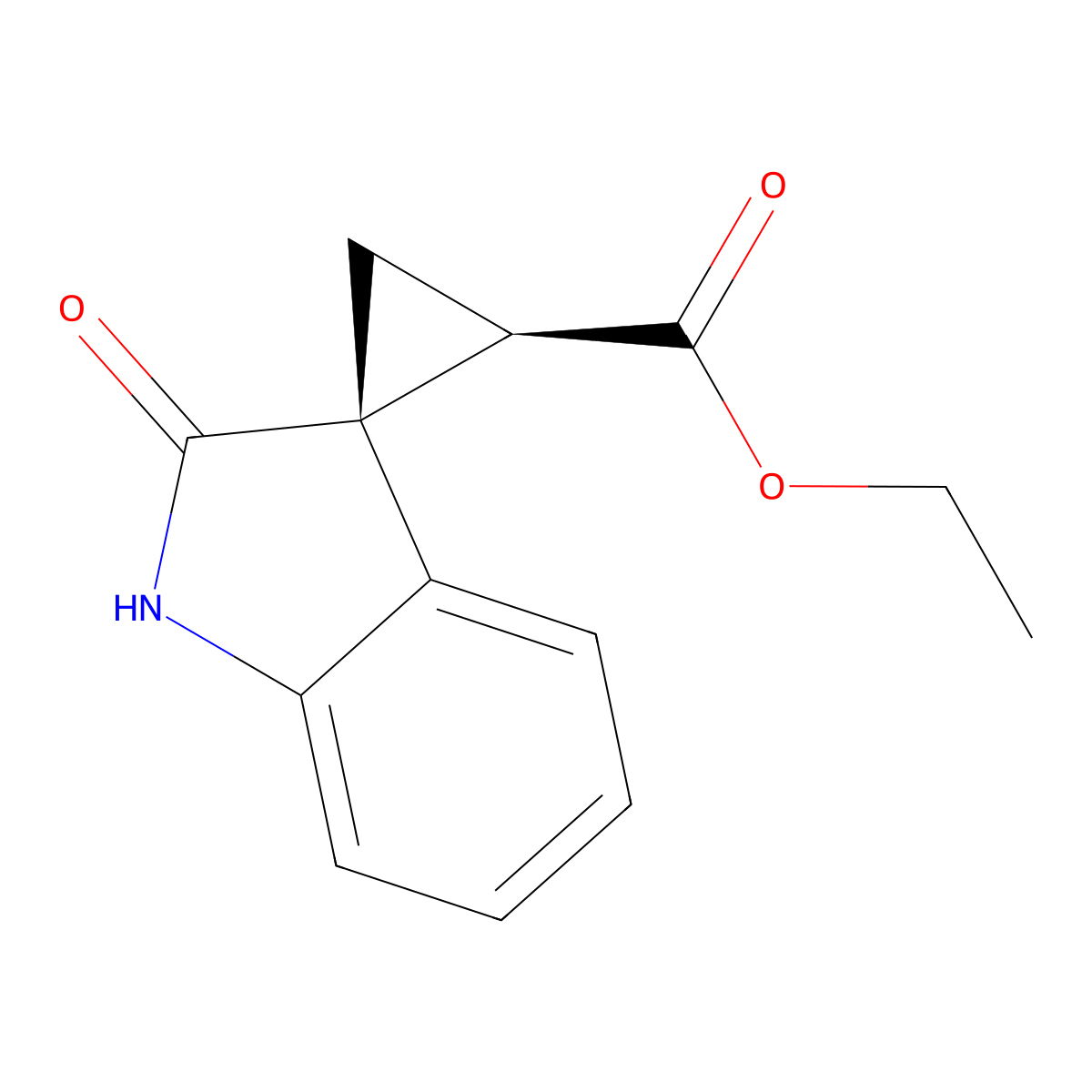 Spiro[cyclopropane-1,3'-[3H]indole]-2-carboxylic acid,1',2'-dihydro-2'-oxo-, ethyl ester, (1R,2R)-rel- molecular structure, CAS 67487-95-0