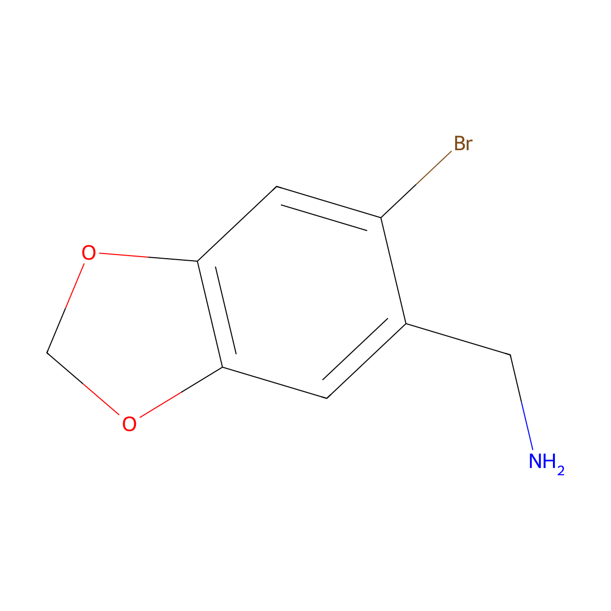 (6-Bromobenzo[d][1,3]dioxol-5-yl)methanamine molecular structure, CAS 67496-29-1