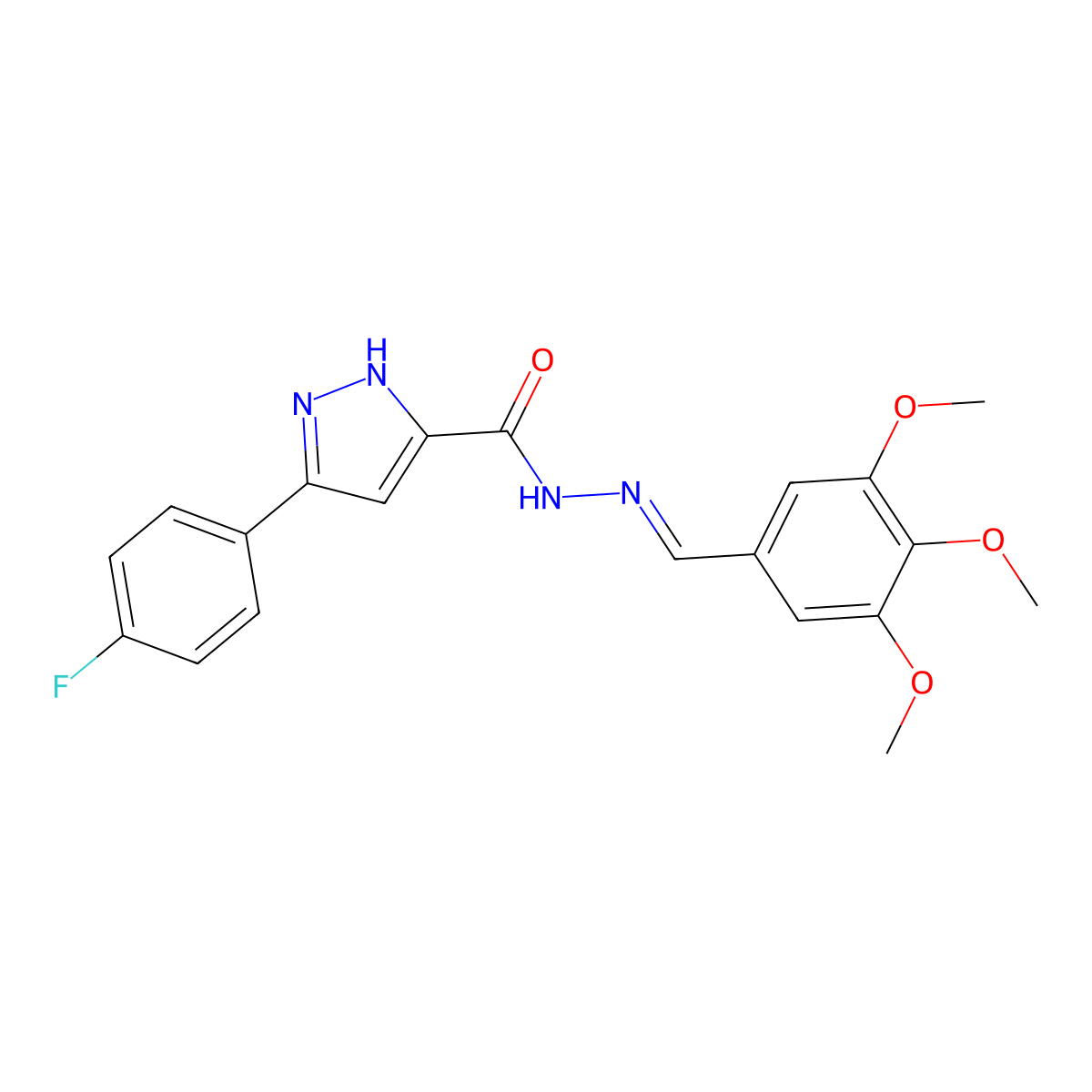 3-(4-fluorophenyl)-N-[(3,4,5-trimethoxyphenyl)methylideneamino]-1H-pyrazole-5-carboxamide molecular structure, CAS 6750-17-0