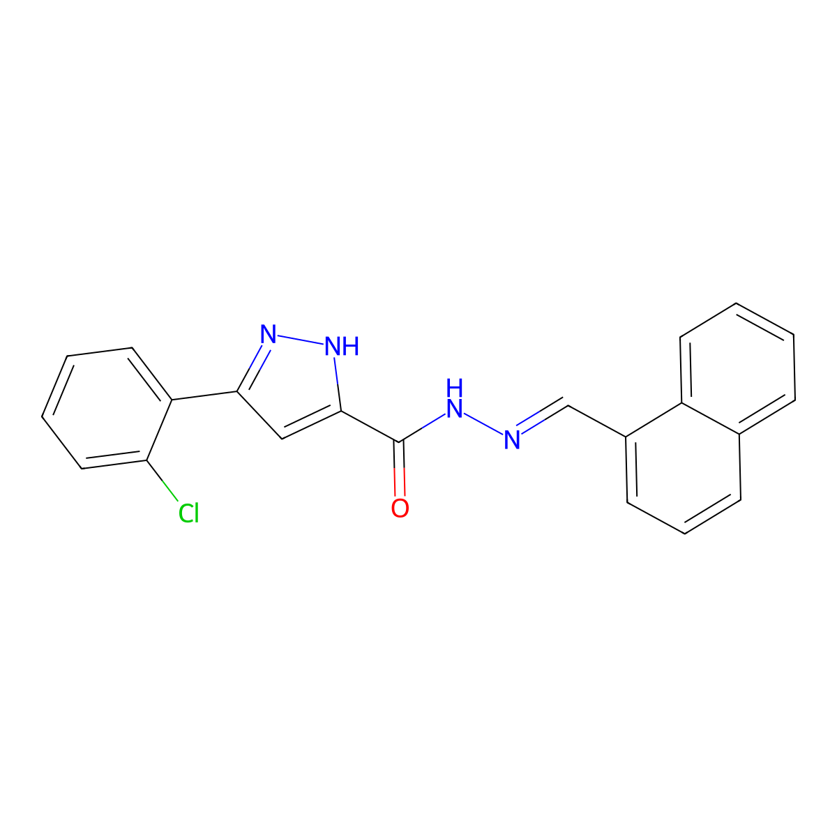 3-(2-chlorophenyl)-N-(naphthalen-1-ylmethylideneamino)-1H-pyrazole-5-carboxamide molecular structure, CAS 6750-18-1