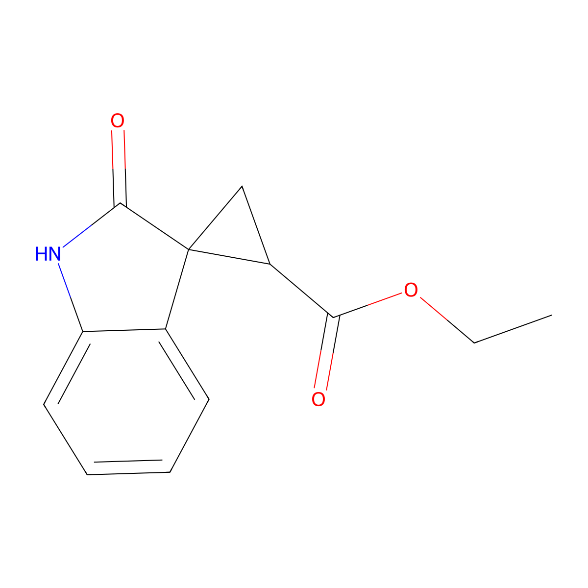 Ethyl 2'-oxospiro[cyclopropane-1,3'-indoline]-2-carboxylate molecular structure, CAS 67503-06-4