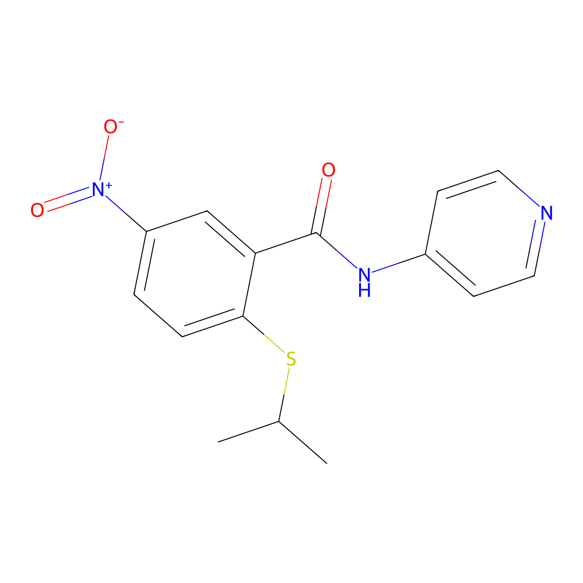5-nitro-2-propan-2-ylsulfanyl-N-pyridin-4-ylbenzamide molecular structure, CAS 675104-79-7