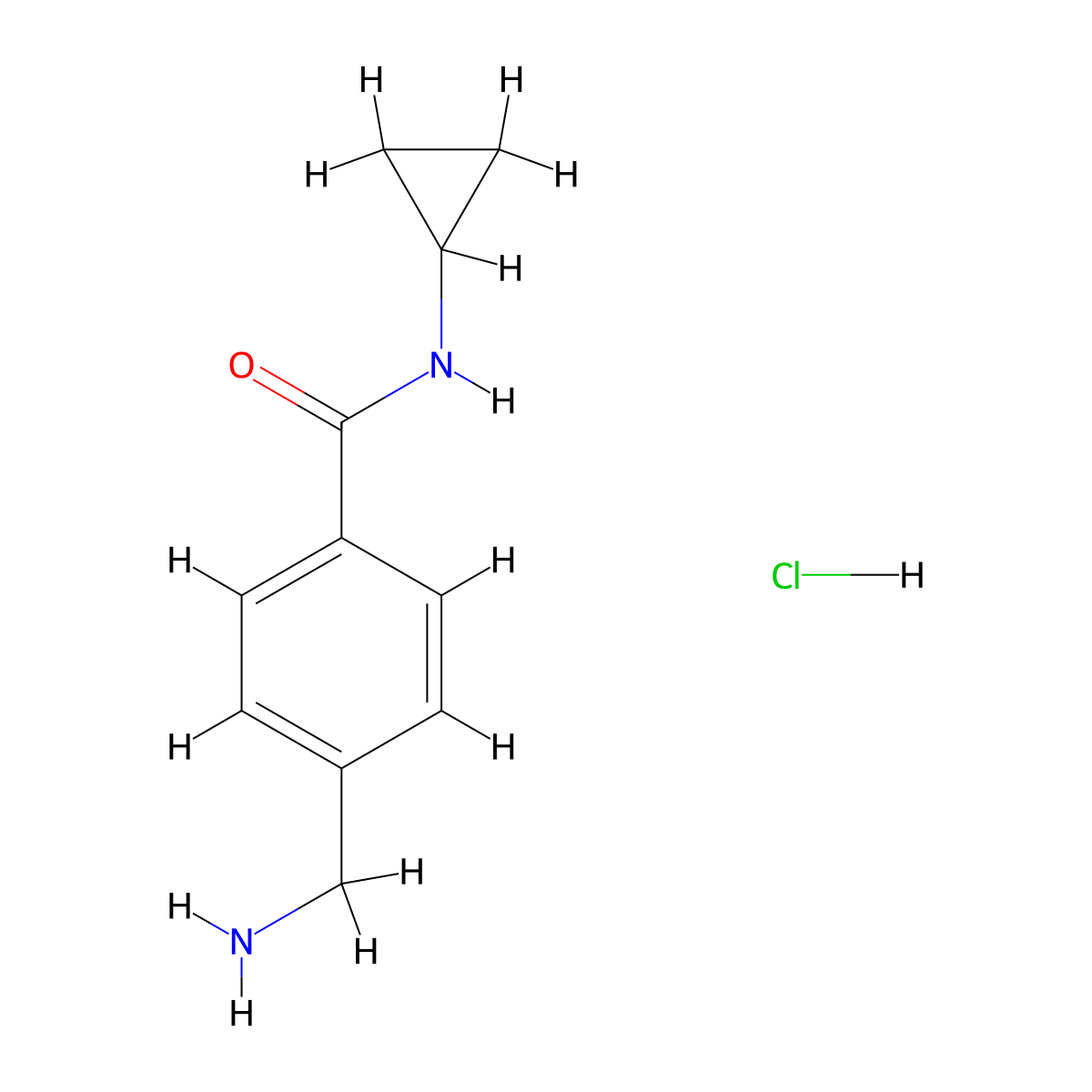 4-(aminomethyl)-N-cyclopropylbenzamide hydrochloride molecular structure, CAS 675112-85-3
