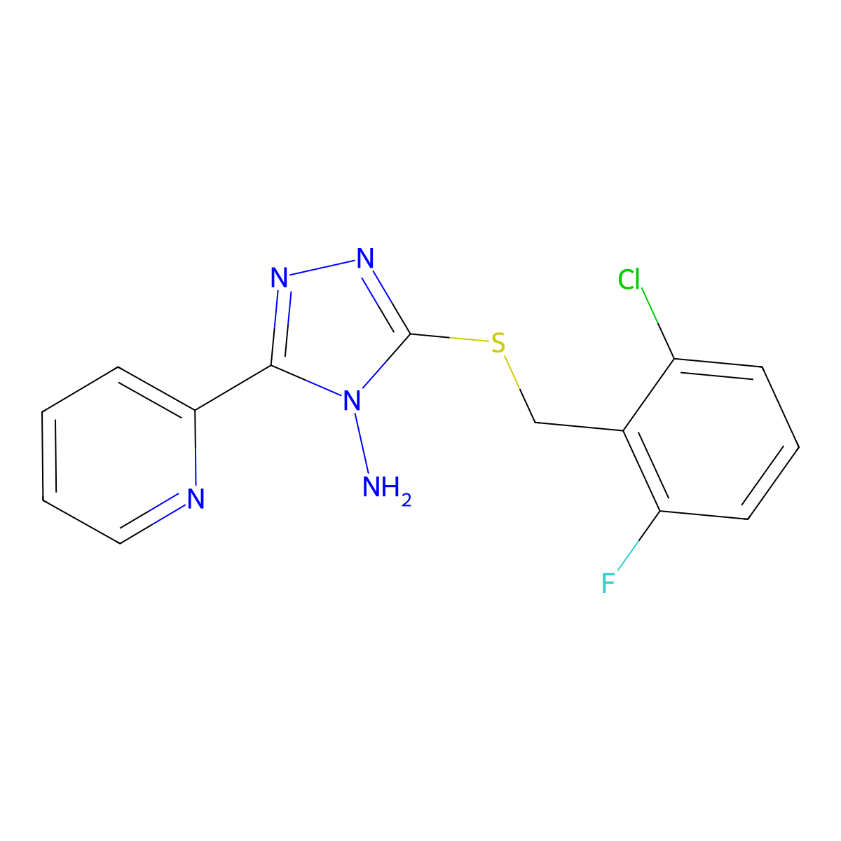 3-[(2-chloro-6-fluorobenzyl)sulfanyl]-5-(pyridin-2-yl)-4H-1,2,4-triazol-4-amine molecular structure, CAS 675120-26-0