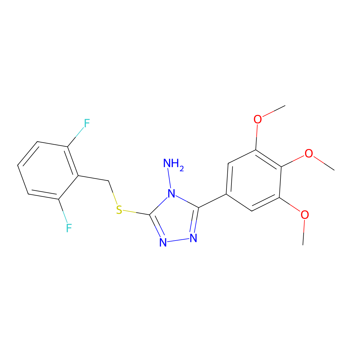 3-((2,6-DI-F-Benzyl)thio)-5-(3,4,5-trimethoxyphenyl)-4H-1,2,4-triazol-4-ylamine molecular structure, CAS 675120-86-2