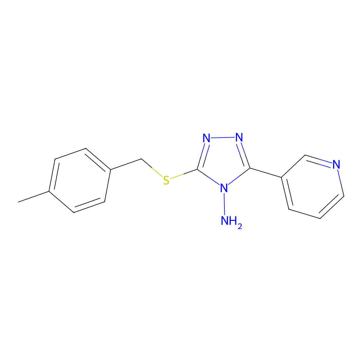3-(4-Methyl-benzylsulfanyl)-5-pyridin-3-yl-[1,2,4]triazol-4-ylamine molecular structure, CAS 675121-08-1