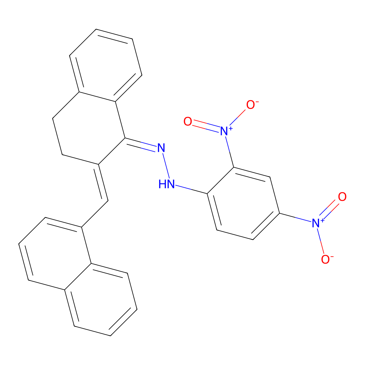 1(2H)-Naphthalenone, 3,4-dihydro-2-(1-naphthalenylmethylene)-, 2-(2,4-dinitrophenyl)hydrazone molecular structure, CAS 675128-12-8