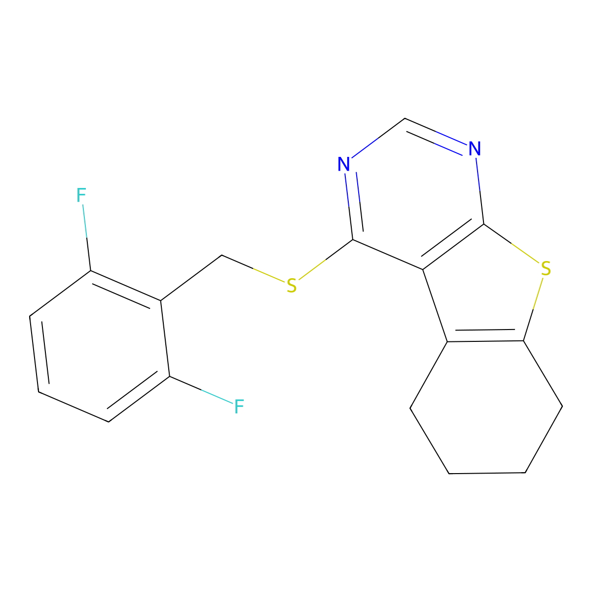 4-[(2,6-Difluorobenzyl)sulfanyl]-5,6,7,8-tetrahydro[1]benzothieno[2,3-d]pyrimidine molecular structure, CAS 675132-29-3