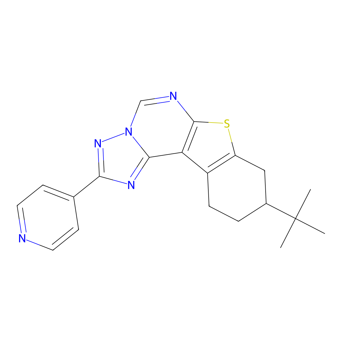 9-(Tert-butyl)-2-(pyridin-4-yl)-8,9,10,11-tetrahydrobenzo[4,5]thieno[3,2-e][1,2,4]triazolo[1,5-c]pyrimidine molecular structure, CAS 675132-30-6