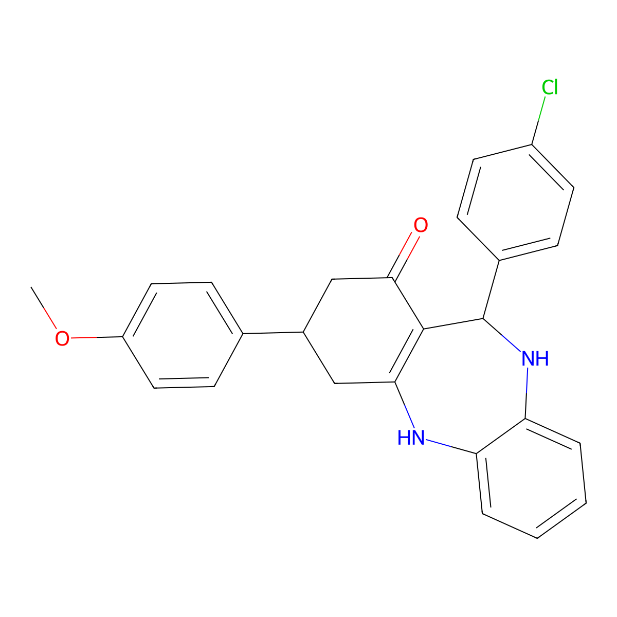 6-(4-Chlorophenyl)-9-(4-methoxyphenyl)-5,6,8,9,10,11-hexahydrobenzo[b][1,4]benzodiazepin-7-one molecular structure, CAS 675141-66-9