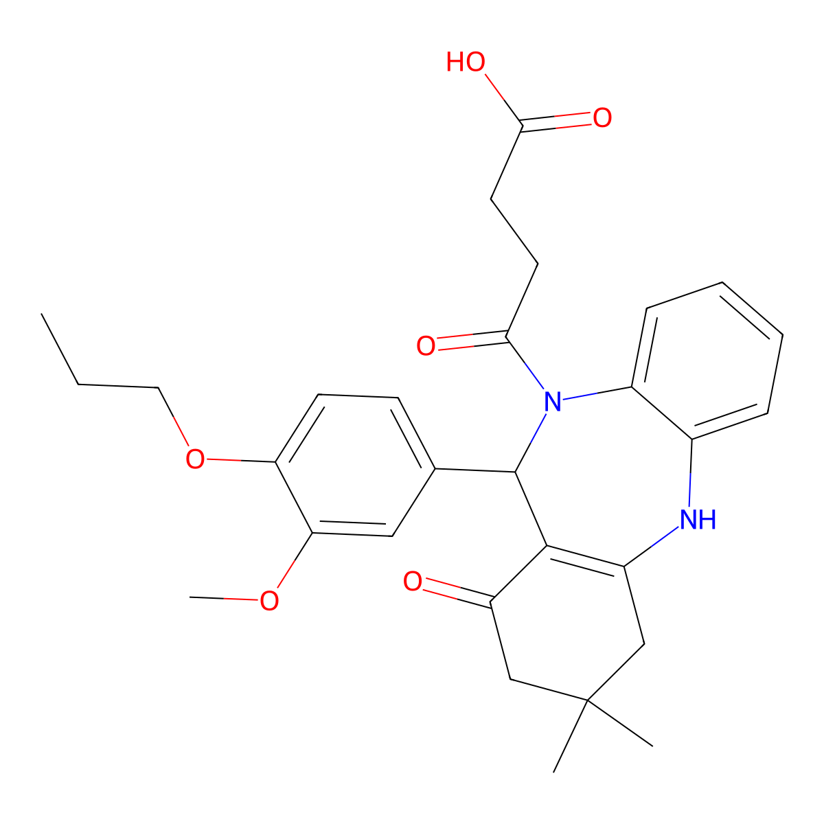 4-[1-hydroxy-11-(3-methoxy-4-propoxyphenyl)-3,3-dimethyl-2,3,4,11-tetrahydro-10H-dibenzo[b,e][1,4]diazepin-10-yl]-4-oxobutanoic acid molecular structure, CAS 675142-18-4