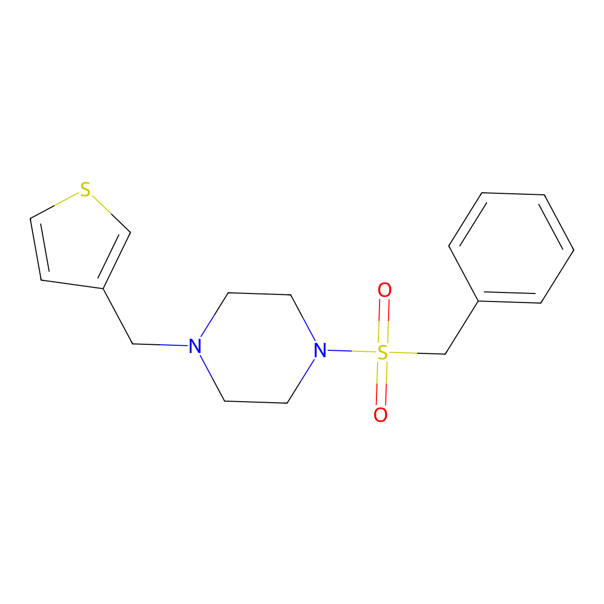 1-Benzylsulfonyl-4-(thiophen-3-ylmethyl)piperazine molecular structure, CAS 675142-20-8