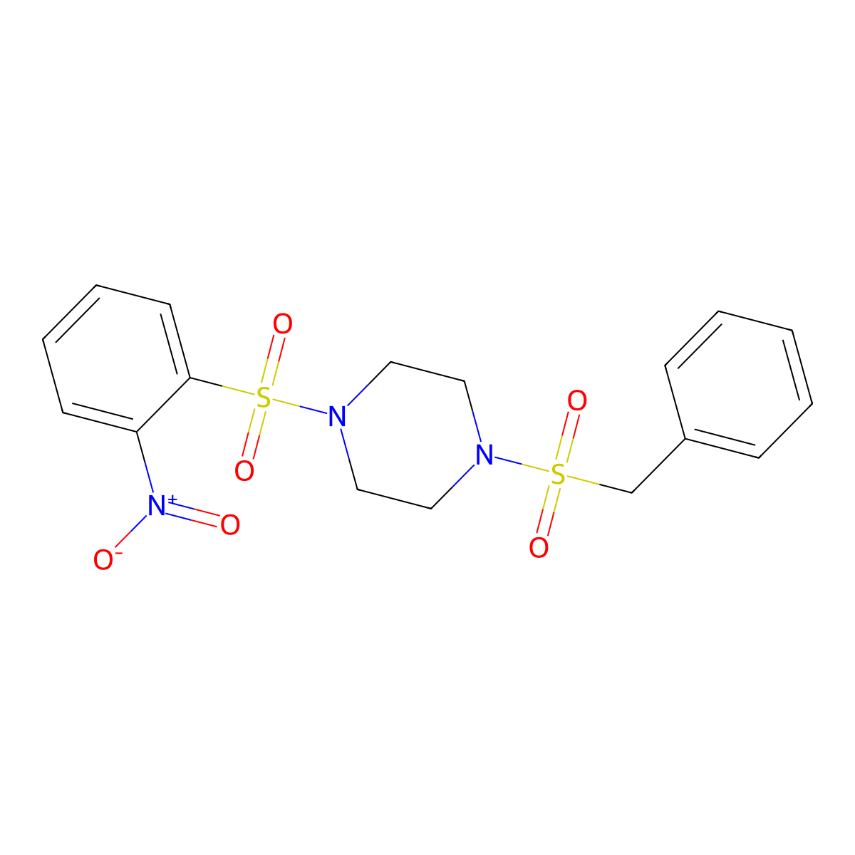 1-Benzylsulfonyl-4-(2-nitrophenyl)sulfonylpiperazine molecular structure, CAS 675142-33-3