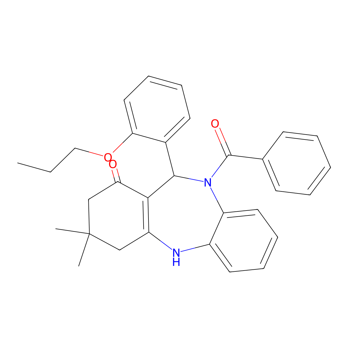 5-Benzoyl-9,9-dimethyl-6-(2-propoxyphenyl)-6,8,10,11-tetrahydrobenzo[b][1,4]benzodiazepin-7-one molecular structure, CAS 675142-74-2