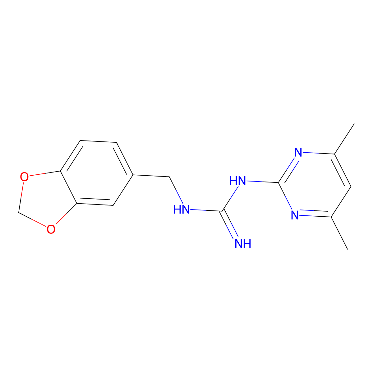 N-(1,3-Benzodioxol-5-ylmethyl)-N'-(4,6-dimethylpyrimidin-2-yl)guanidine molecular structure, CAS 675142-99-1