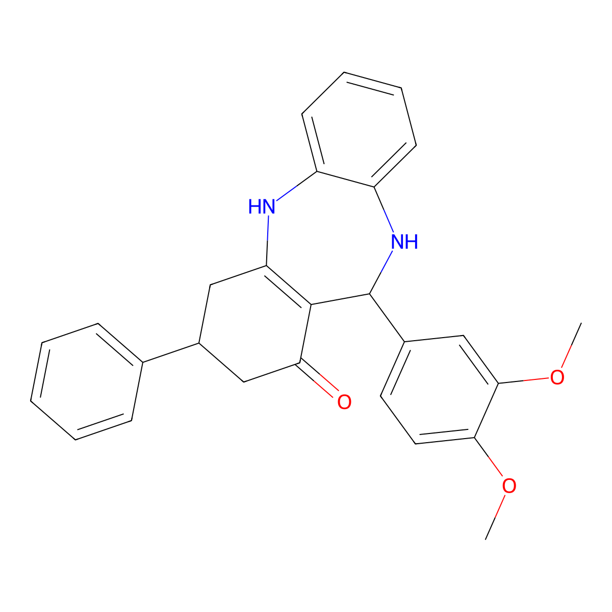 6-(3,4-Dimethoxyphenyl)-9-phenyl-5,6,8,9,10,11-hexahydrobenzo[b][1,4]benzodiazepin-7-one molecular structure, CAS 675143-15-4