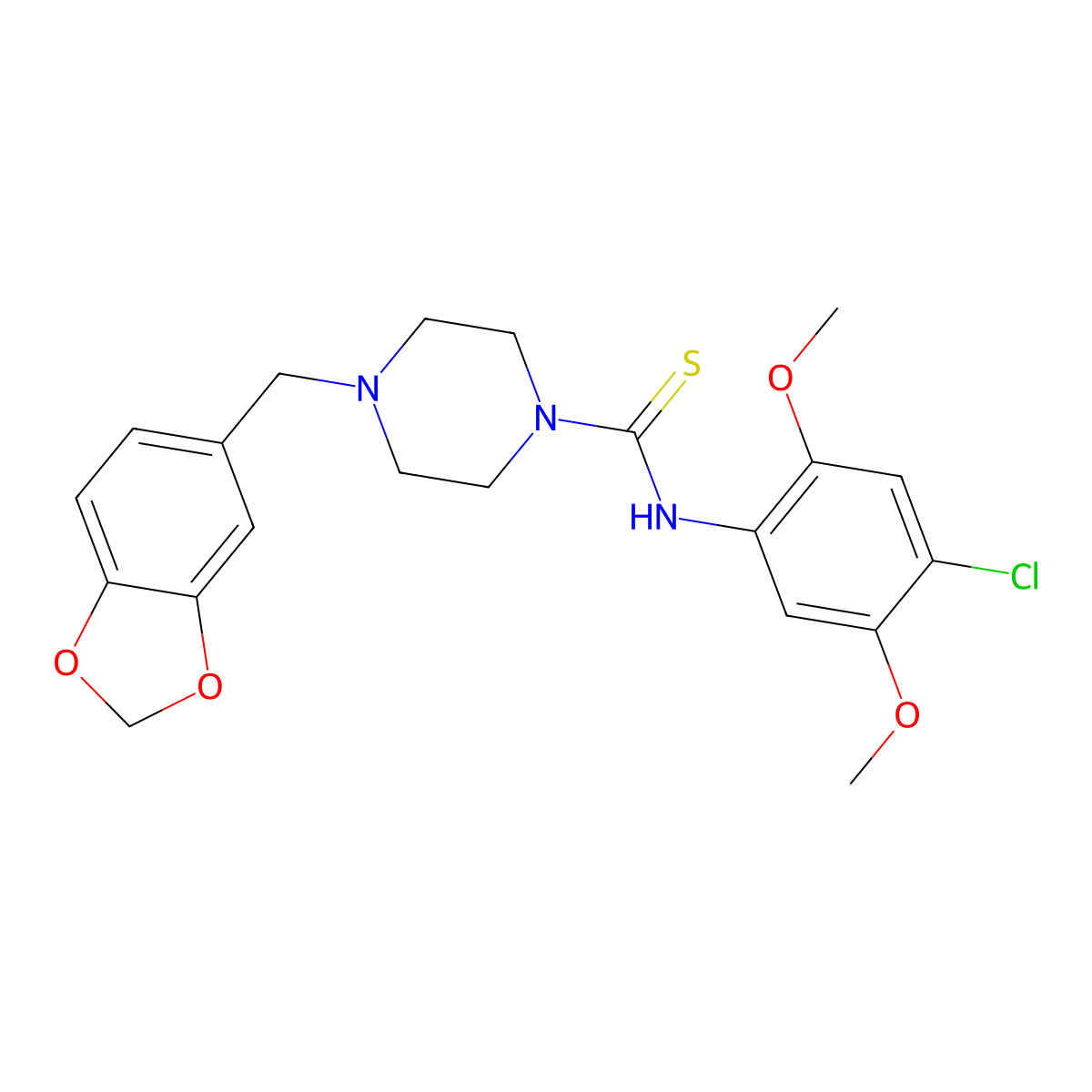 4-(1,3-benzodioxol-5-ylmethyl)-N-(4-chloro-2,5-dimethoxyphenyl)piperazine-1-carbothioamide molecular structure, CAS 675143-18-7