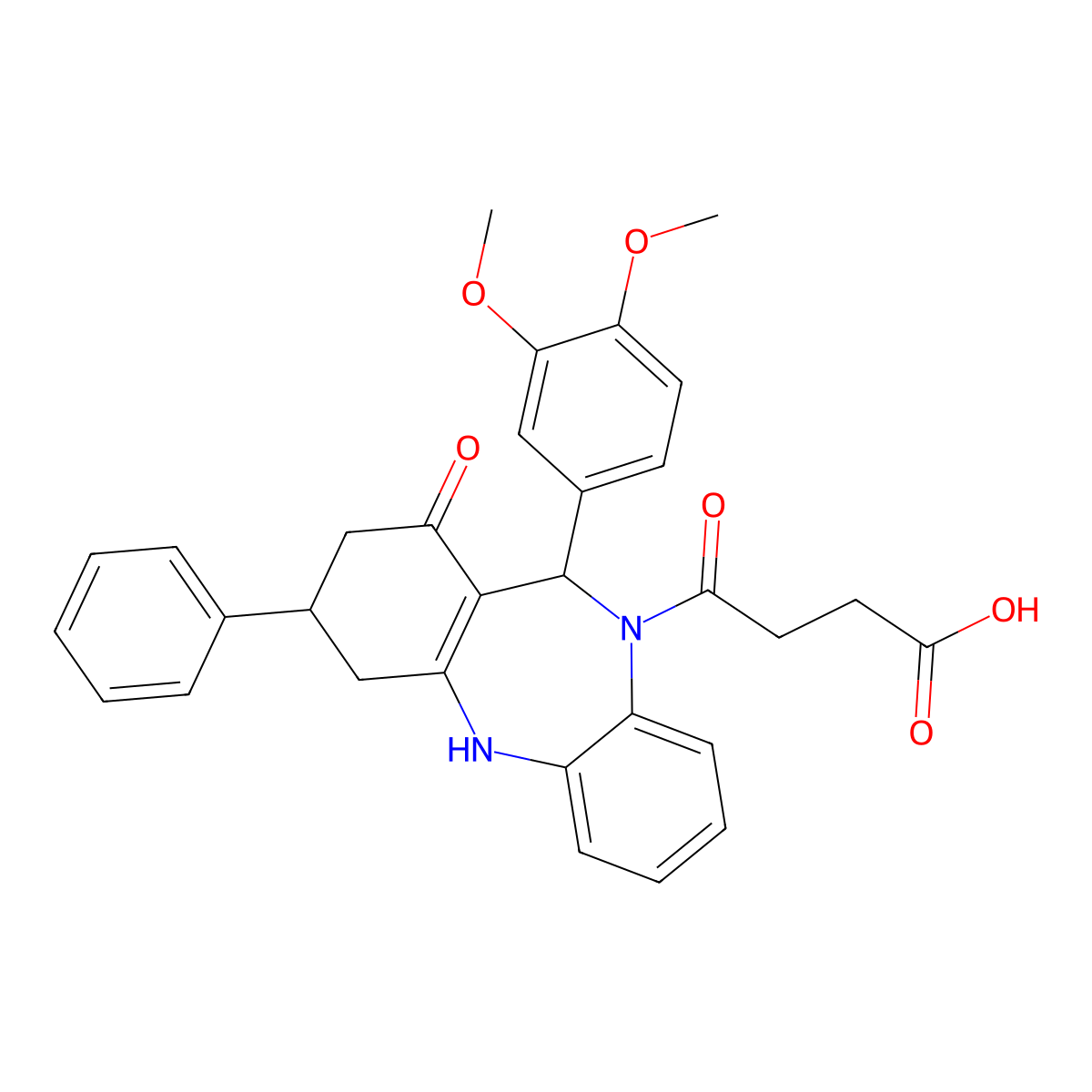 4-[11-(3,4-dimethoxyphenyl)-1-hydroxy-3-phenyl-2,3,4,11-tetrahydro-10H-dibenzo[b,e][1,4]diazepin-10-yl]-4-oxobutanoic acid molecular structure, CAS 675143-24-5