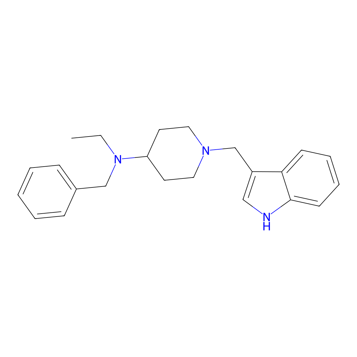 N-benzyl-N-ethyl-1-(1H-indol-3-ylmethyl)piperidin-4-amine molecular structure, CAS 675150-14-8