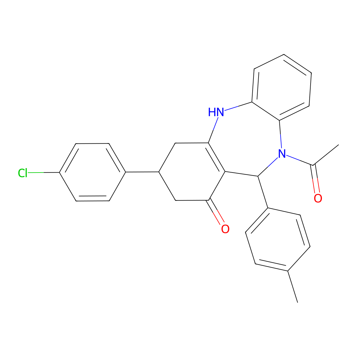 1-[3-(4-chlorophenyl)-1-hydroxy-11-(4-methylphenyl)-2,3,4,11-tetrahydro-10H-dibenzo[b,e][1,4]diazepin-10-yl]ethanone molecular structure, CAS 675150-17-1