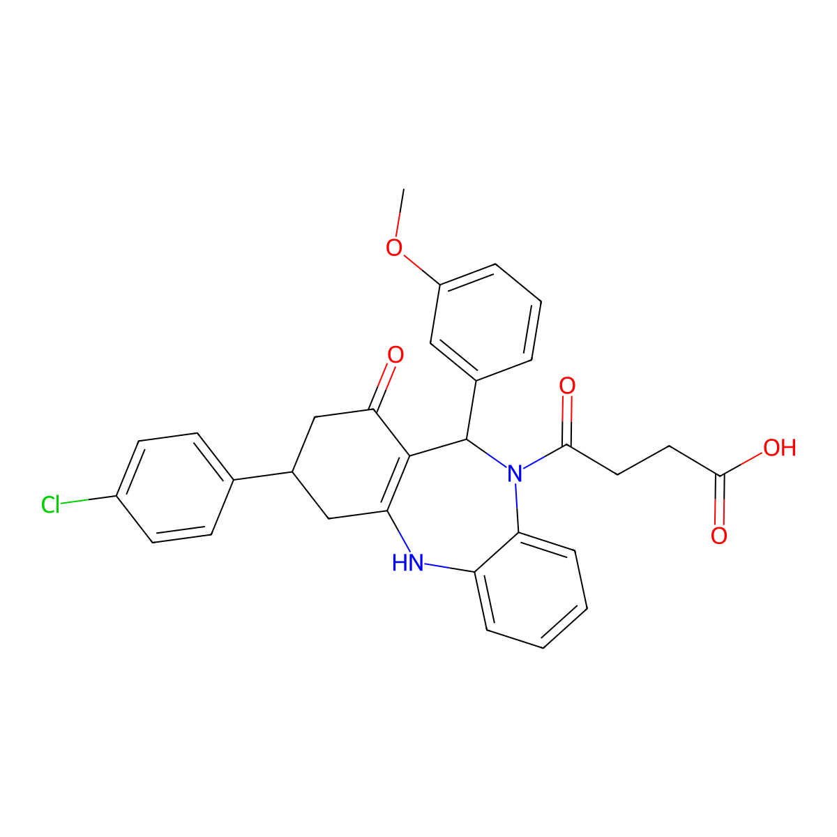 4-[3-(4-chlorophenyl)-1-hydroxy-11-(3-methoxyphenyl)-2,3,4,11-tetrahydro-10H-dibenzo[b,e][1,4]diazepin-10-yl]-4-oxobutanoic acid molecular structure, CAS 675150-20-6