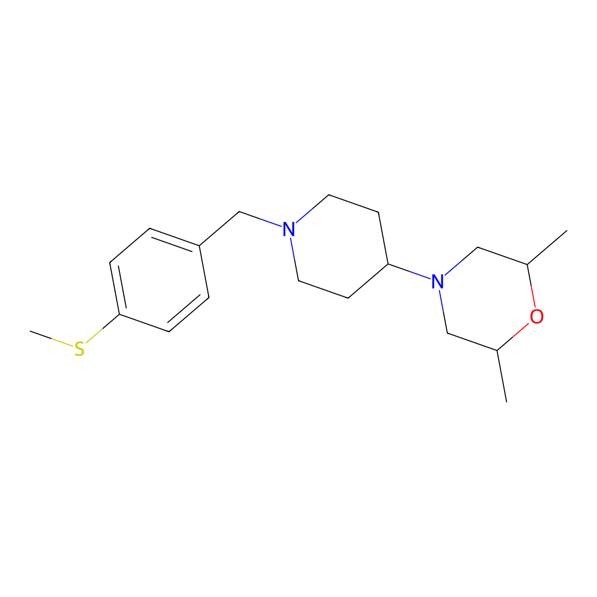 2,6-Dimethyl-4-[1-[(4-methylsulfanylphenyl)methyl]piperidin-4-yl]morpholine molecular structure, CAS 675150-59-1