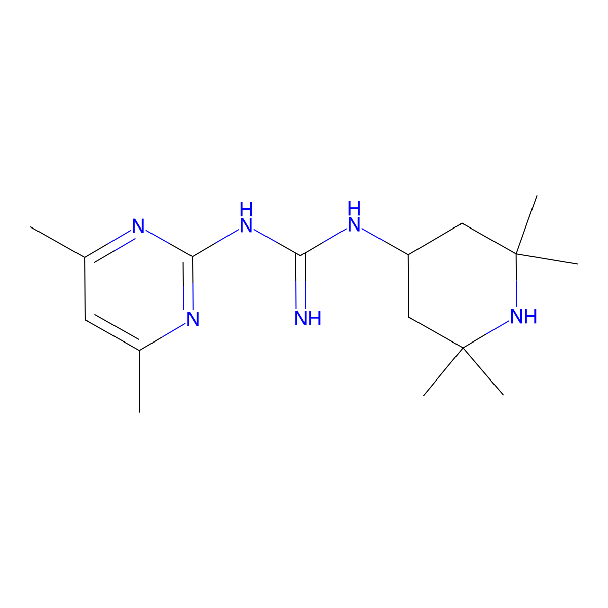 N-(4,6-dimethylpyrimidin-2-yl)-N'-(2,2,6,6-tetramethylpiperidin-4-yl)guanidine molecular structure, CAS 675150-92-2