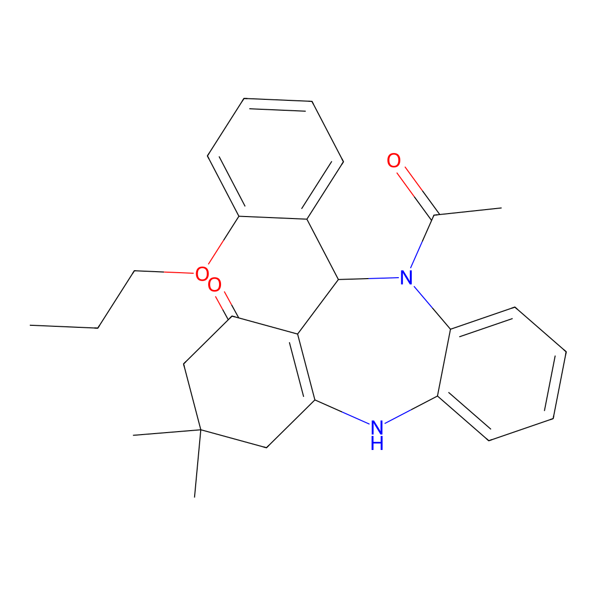 5-Acetyl-9,9-dimethyl-6-(2-propoxyphenyl)-6,8,10,11-tetrahydrobenzo[b][1,4]benzodiazepin-7-one molecular structure, CAS 675151-63-0