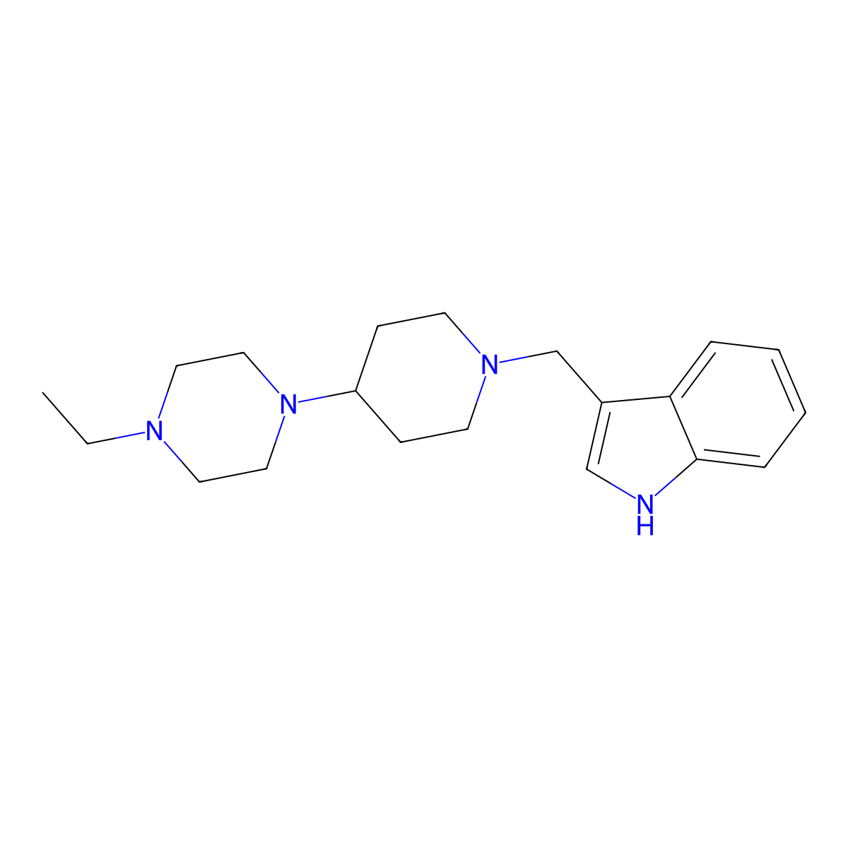 3-[[4-(4-ethylpiperazin-1-yl)piperidin-1-yl]methyl]-1H-indole molecular structure, CAS 675151-80-1