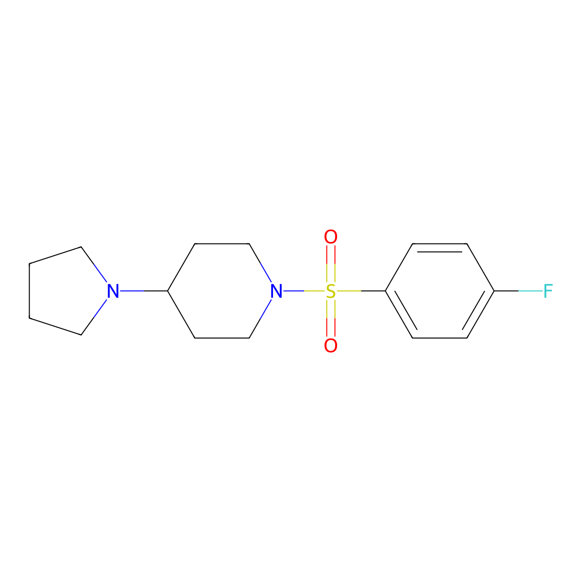 1-[(4-Fluorophenyl)sulfonyl]-4-(1-pyrrolidinyl)piperidine molecular structure, CAS 675151-89-0