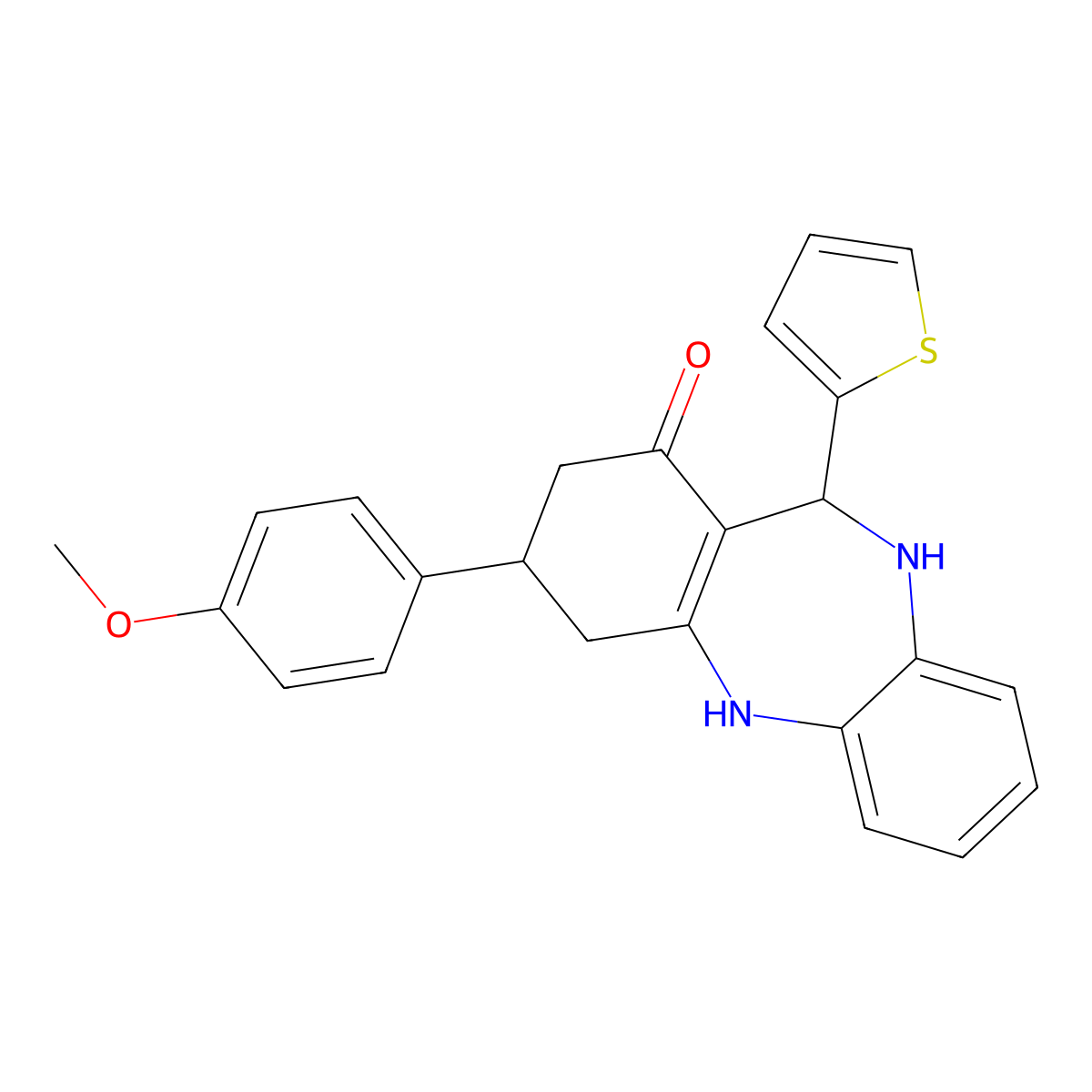 9-(4-Methoxyphenyl)-6-thiophen-2-yl-5,6,8,9,10,11-hexahydrobenzo[b][1,4]benzodiazepin-7-one molecular structure, CAS 675152-00-8