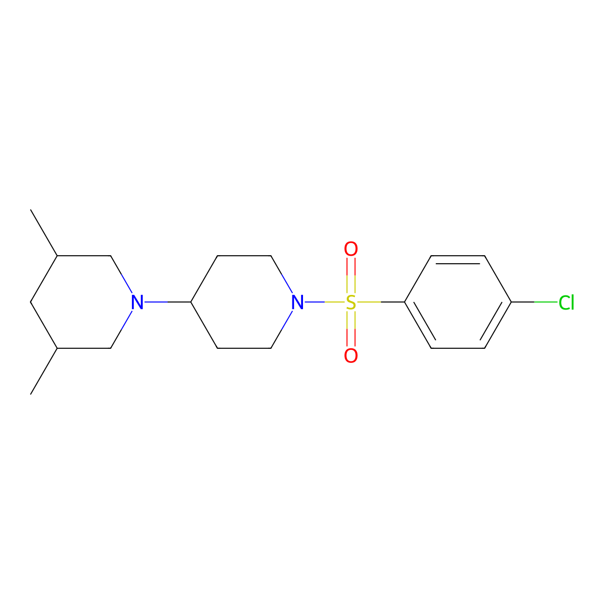 1-[1-(4-Chlorophenyl)sulfonylpiperidin-4-yl]-3,5-dimethylpiperidine molecular structure, CAS 675152-30-4
