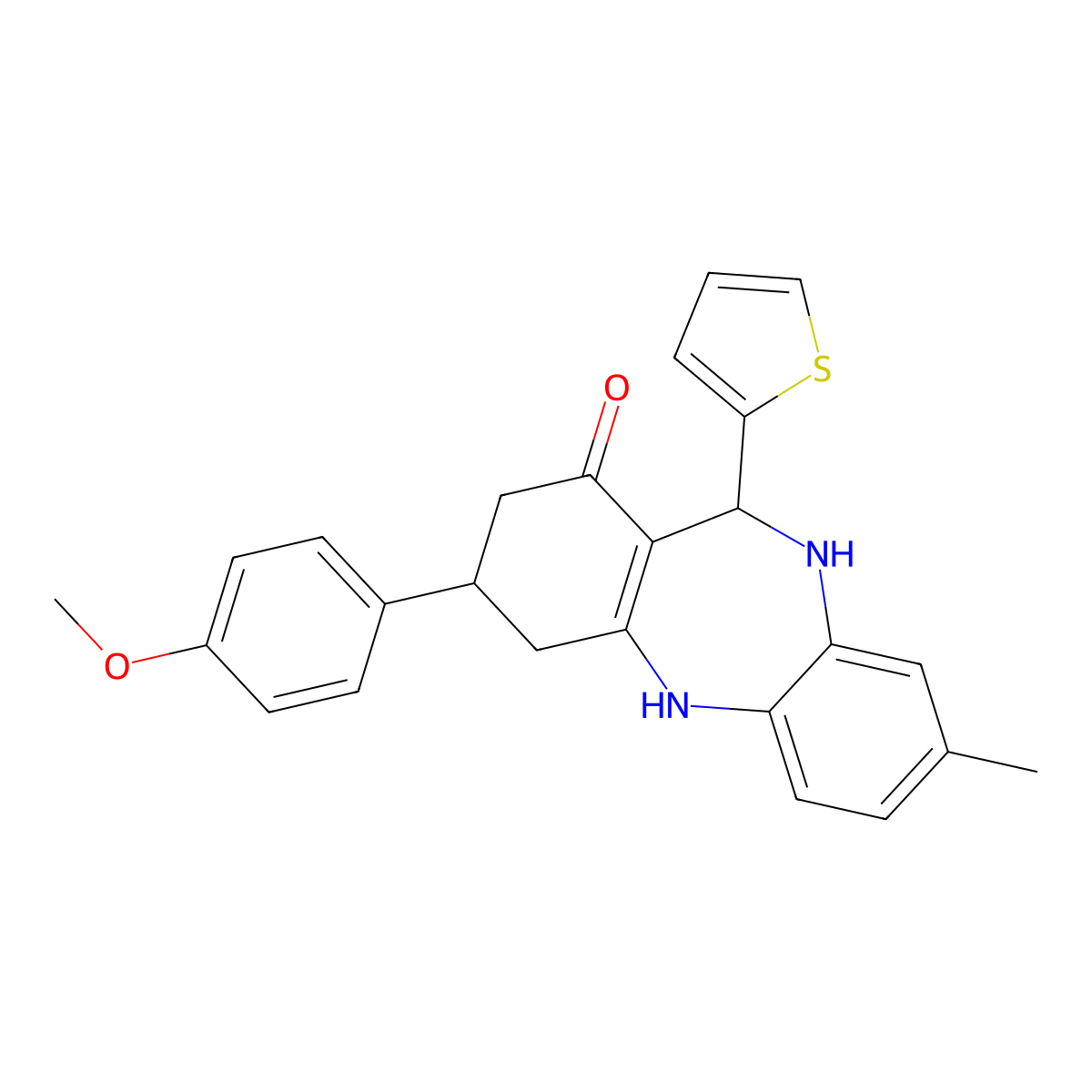 3-(4-methoxyphenyl)-8-methyl-11-(thiophen-2-yl)-3,4,10,11-tetrahydro-2H-dibenzo[b,e][1,4]diazepin-1-ol molecular structure, CAS 675152-38-2