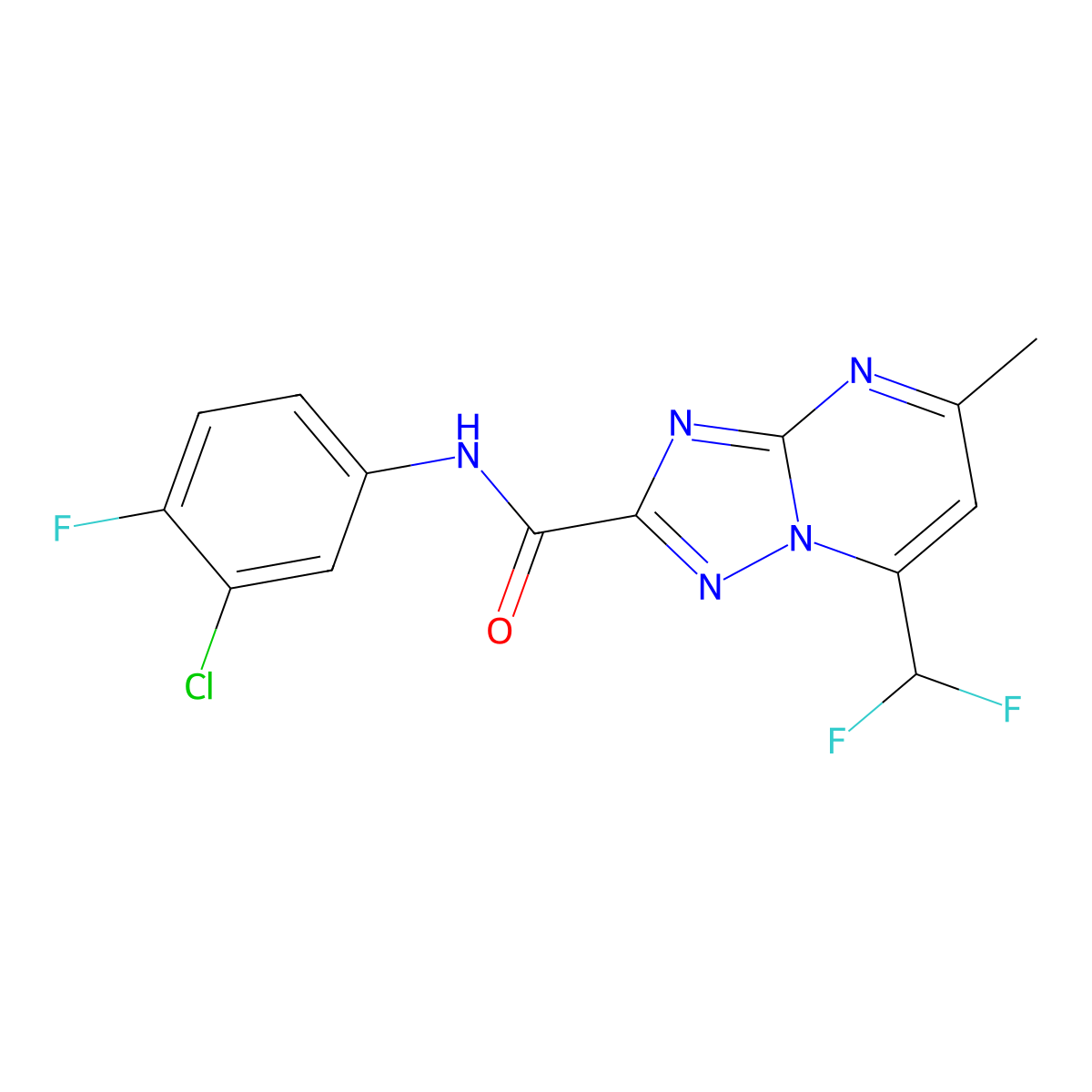 N-(3-chloro-4-fluorophenyl)-7-(difluoromethyl)-5-methyl-[1,2,4]triazolo[1,5-a]pyrimidine-2-carboxamide molecular structure, CAS 675152-70-2
